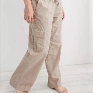 Aerie Wide Leg Pants in Light Tan